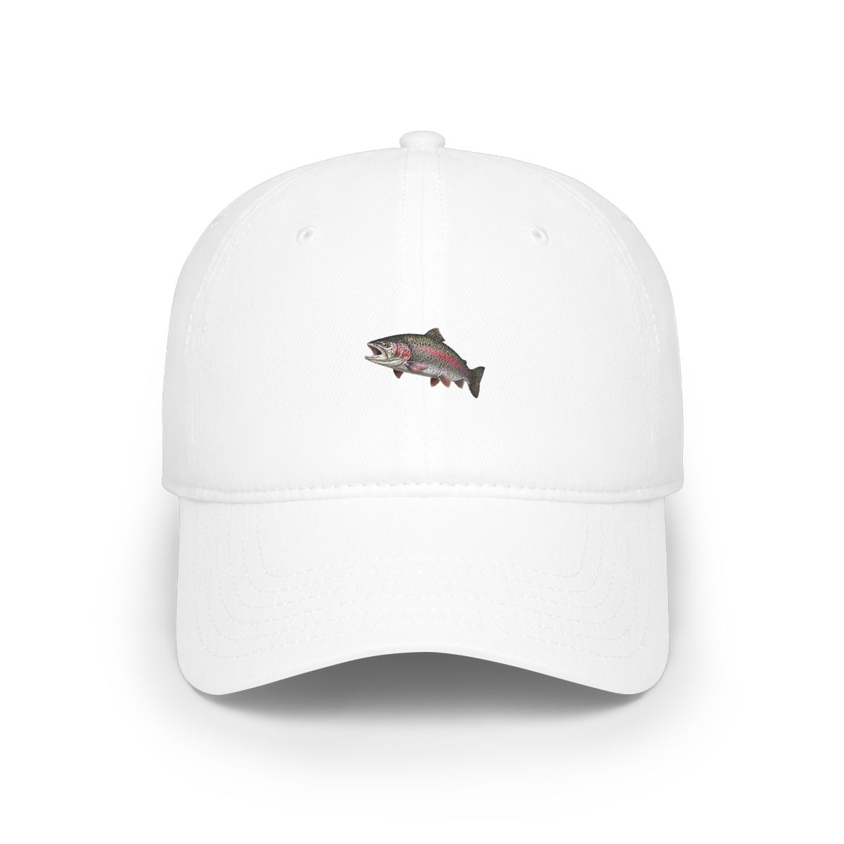 A green and white baseball cap with a fish design on the front. The fish is sticking out of the top of the cap and has a realistic appearance - alternate angle 3, merchandise